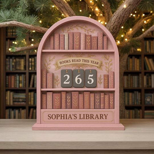 Discover Personalized Pink Books Read This Year Tracker, Wooden Reading Counter, Custom Name Library Sign, Book Lover Gift, Bookshelf Decor