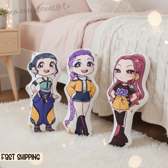 Discover Cute Chibi Rumi Mira Zoey Warrior Plush, Chibi Hero Custom Cushion Gift, Kpop Demon Hunters Plush Toy Gift For Kid, Huntrix Christmas Gift