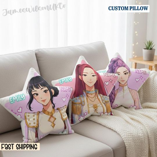 Discover Personalized Name Chibi Huntrix Pillow, Rumi Mira Zoey Warrior Plush, Kpop Demon Hunter Plush, Pillow Kids Gift, Shaped Christmas Pillow