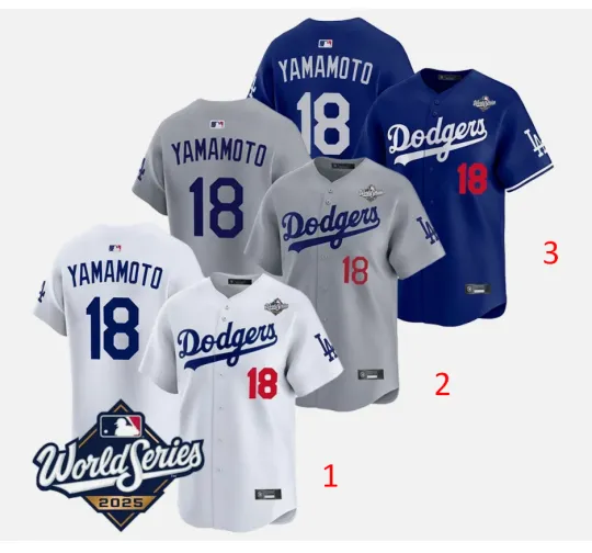 Mens Dodgers #18 Yamamoto 2025 World Series baseball Jersey