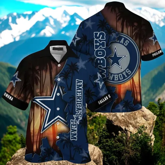 Discover Sunset And Dallas Cowboys Logo Hawaiian Shirt_4bq_51