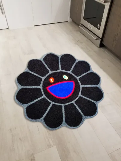 Takashi Murakami Flower Floor Mat Shaped Washable Area Runner Rug for Living Room