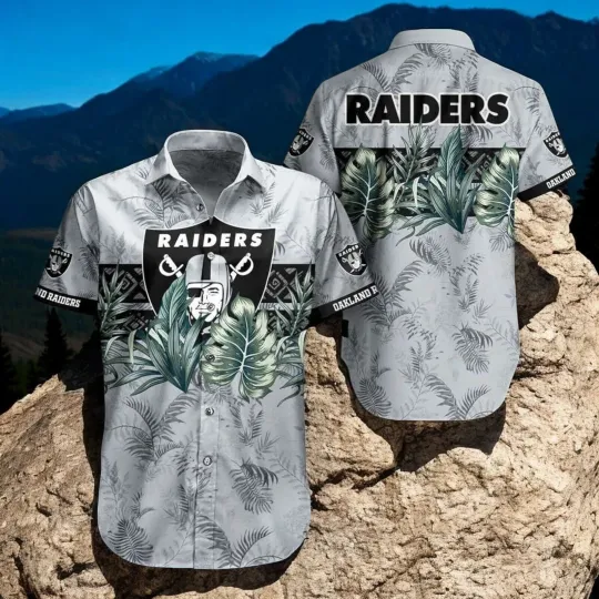 Discover Raiders Hawaiian Shirt Leaves Pattern And Logo Nice Hawaiian Shirts_sfk_5
