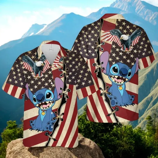Discover Us Flag Patriot Day Cute Stitch Disney Hawaiian Shirt_tai_54
