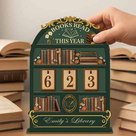Discover Custom Name Book Read This Year Counter, Personalized Books Tracker Sign, Book Lover Gift, Vintage Library Bookshelf Decor