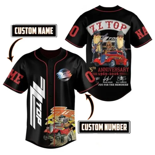 Discover Personalized ZZ Top Anniversary 1969-2024 Baseball Jersey Shirt Gift For Fan