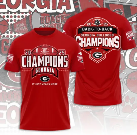 Discover GA bulldogs 2025 Football Sec Champions 3D T-Shirt