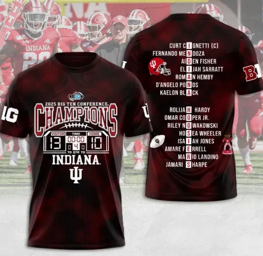 Discover Indiana Hoosiers 2025 Big Ten Football 3D T-Shirt