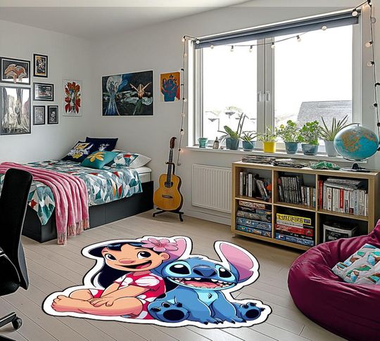 Lilo & Stitch Plush Rug, Anime Gamer Room Decor, Non-Slip Tufted Rug