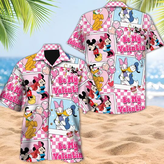 Discover Disney Valentines Day Mickey Co Character Hawaiian Shirts, Mickey Minni Donald Daisy Goofy Pluto Love Tee, Cute Heart Sunglasses Tee