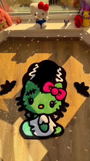 Discover Frankenstein Kitty Halloween Rug  Custom Tufted Spooky Cute Carpet, Fluffy Kawaii Monster Decor for Anime Fans and Halloween Lovers