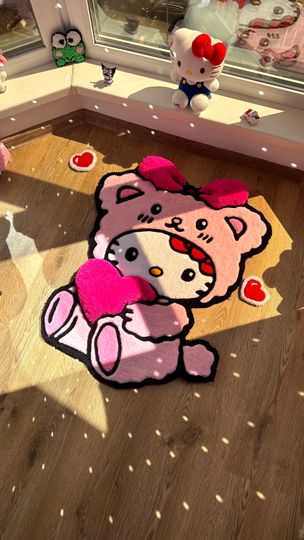 Discover Pink Bear Custom Rug  Cute Puffy 3D Tufted Carpet, Kawaii Handmade Decor, Fluffy Anime Rug for Kids Bedroom or Gift for Her