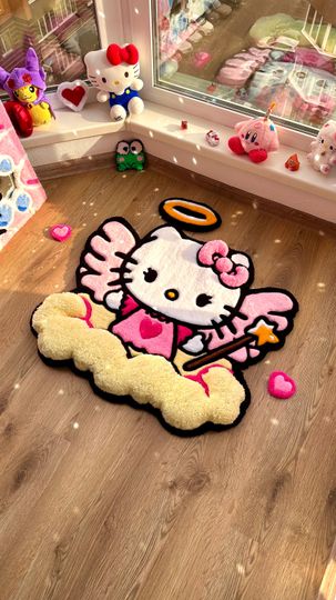 Discover Hello Angel Wings Rug, Custom Puffy Tufted Fluffy Cloud Rug for Girls Room or Kawaii Decor