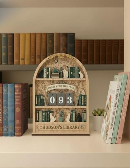 Discover Custom Books Read This Year Sign, Personalized Reading Tracker Plaque, Cat and Plant Decor, Cozy Book Nook Gift, Reading Challenge