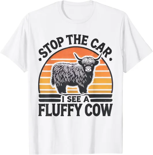 Discover Stop The Car I See Fluffy Cow Retro Highland Cow T-Shirt