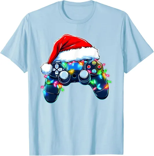 Discover Video Game Controller Christmas Santa Hat Gamer Play T-Shirt