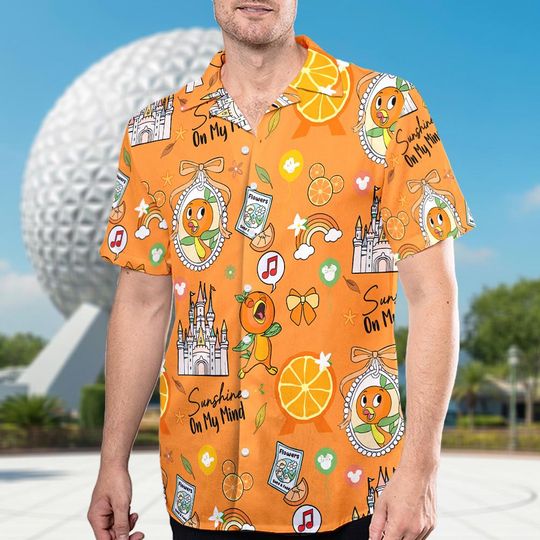 Discover Dis-ney Orange Bird Hawaiian Shirt, Hello Sunshine Aloha Tee, Cute Summer Vacation Shirt, Flower Garden Festival Shirt, WDW Trip Tee