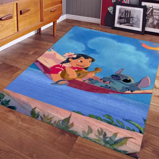Lilo and Stitch Cartoon Character Area Rug Carpet for Living Room Bedroom