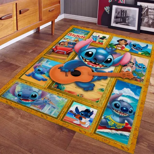 Lilo and Stitch Guitar Cartoon Kids Room Rug Living Room Bedroom