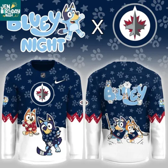 Discover Personalized Winnipeg Jets BlueyDad Christmas Night 2025 Gameday Hockey Shirt Men's