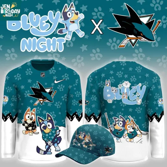 Discover Custom San Jose Sharks BlueyDad Christmas Night 2025 Gameday Hockey Shirt Men's