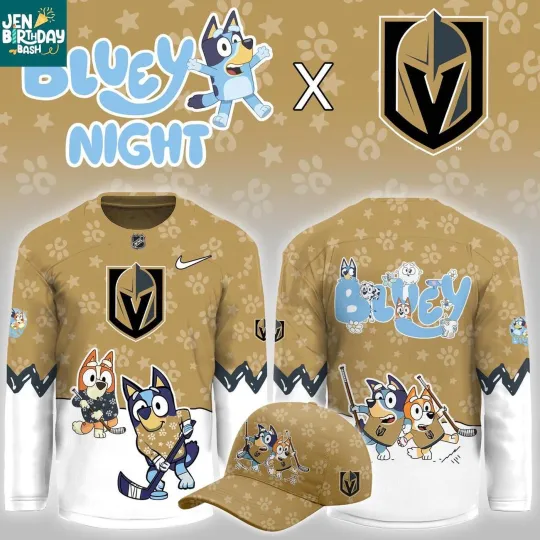 Discover Personalize Vegas Golden Knights BlueyDad Christmas Night 2025 Gameday Hockey Shirt