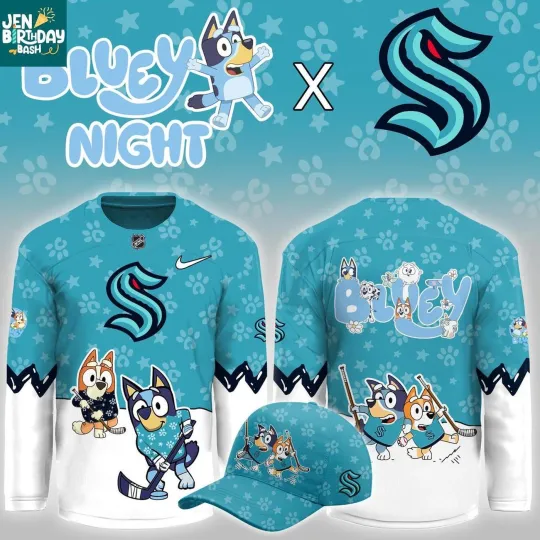 Discover Personalize Seattle Kraken BlueyDad Christmas Night 2025 Gameday Hockey Shirt Men's