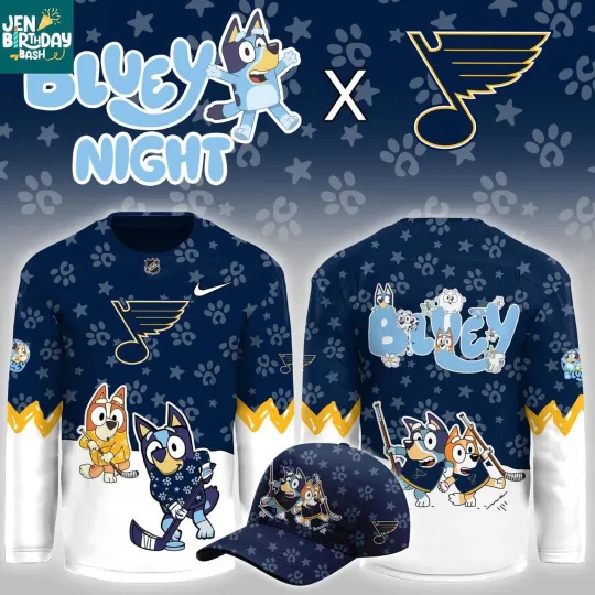 Discover Custom St. Louis Blues BlueyDad Christmas Night 2025 Gameday Hockey Shirt Men's