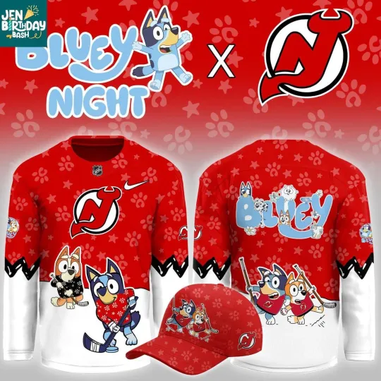 Discover Personalized New Jer.sey Devils BlueyDad Christmas Night 2025 Gameday Hockey Shirt