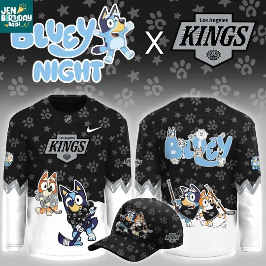 Discover Personalized Los Angeles Kings BlueyDad Christmas Night 2025 Gameday Hockey Shirt