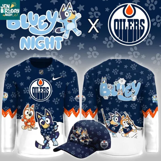 Discover Personalized Edmonton Oilers BlueyDad Christmas Night 2025 Gameday Hockey Shirt