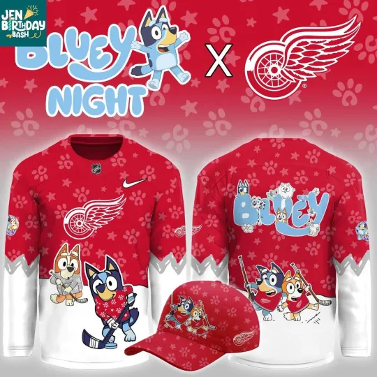 Discover Personalized Detroit Red Wings BlueyDad Christmas Night 2025 Gameday Hockey Shirt