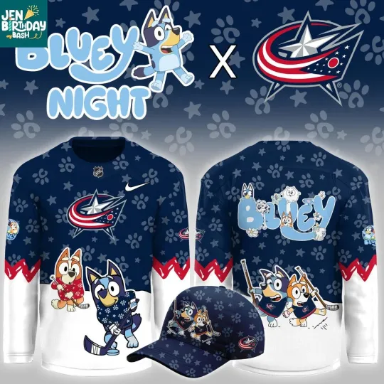 Discover Custom Columbus Blue Jackets BlueyDad Christmas Night 2025 Gameday Hockey Shirt