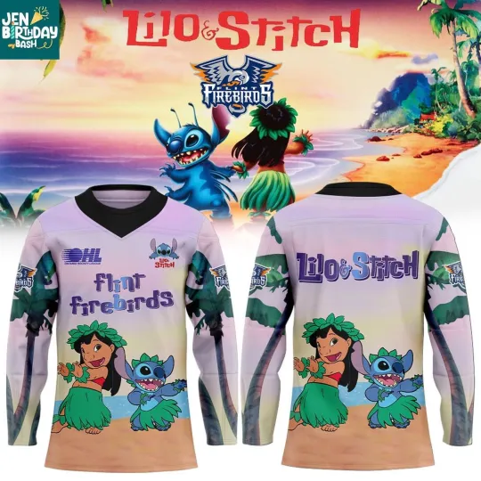 Discover Personalized Flint Firebirds Lilo & Stitch 2025 Fuel The Fire Hockey Shirt Men's