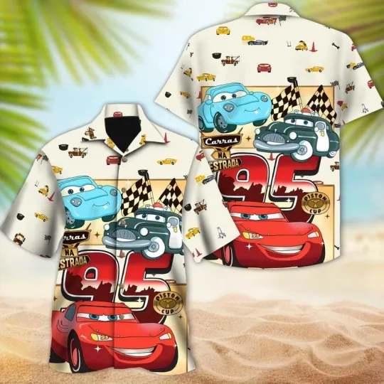 Discover Disney Car Hawaiian, McQueen Hawaiian Shirt, Disney Car Aloh
