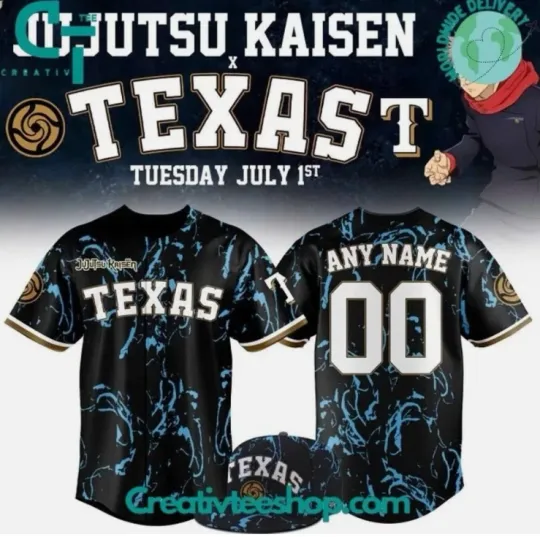 Discover Custom Ranger X 2025 Jujutsu Satoru Night Baseball Jersey Gift For Birthday