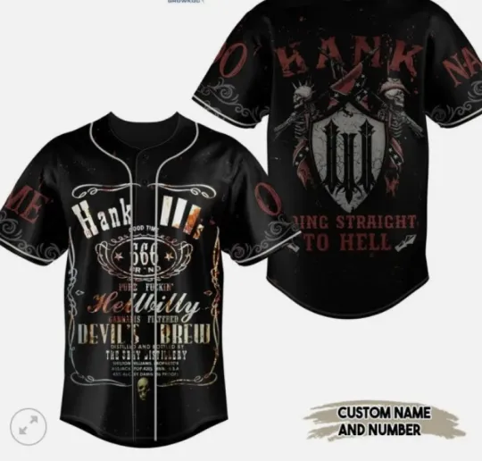 Hank Williams III Going Straight To Hell Black baseball jersey, new 3d gift
