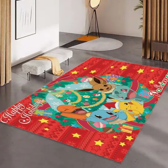 Discover Poket Mons Happy Holiday Foldable Rectangular Floor Mat Rug Anti-Skid Carpet