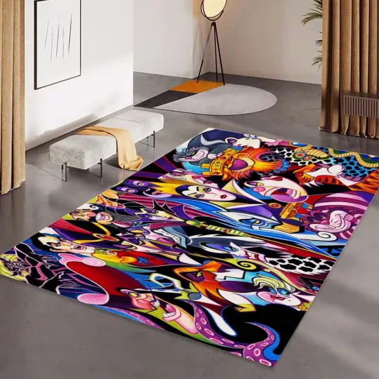 Discover Disney Villains Print Foldable Rectangular Floor Mat Rug Anti-Skid Carpet