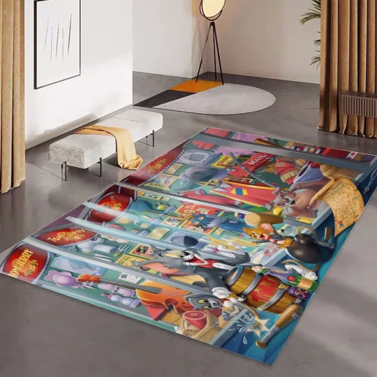 Discover Tom and Jerry Print Foldable Rectangular Floor Rug Anti-Skid Carpet