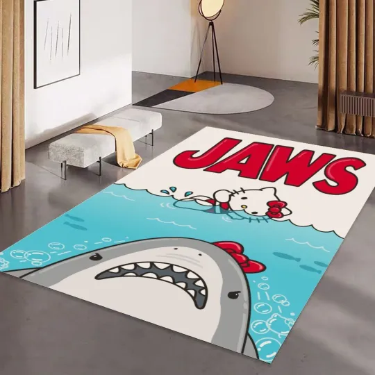 Discover Jaws Shark Print Foldable Rectangular Floor Mat Rug Anti-Skid Carpet