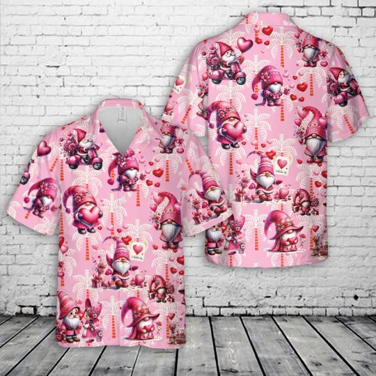 Discover Pink Valentines Day Gnomes Hawaiian Shirt