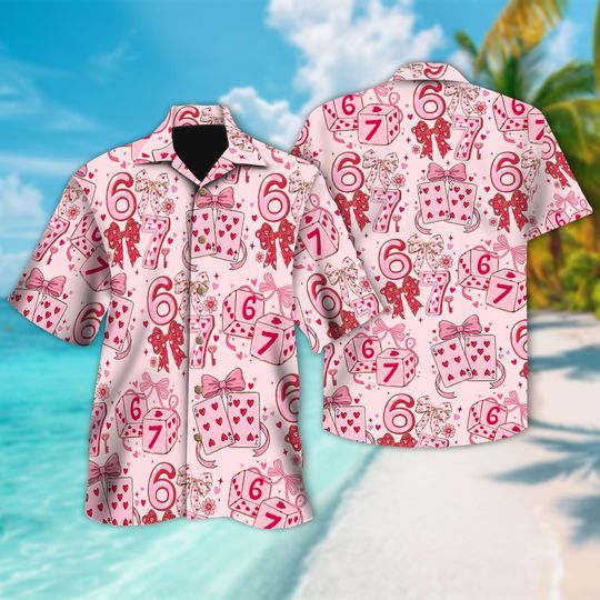 Funny Six Seven Valentine Coquette Bow Hawaiian Shirt, 67 Hawaii Shirt, Six Seven Button Up, 6 7 Meme Girlfriend Shirt, Viral 6 7 Meme Tee