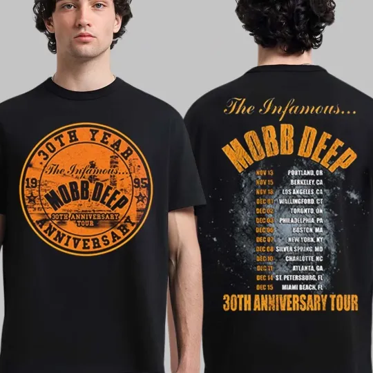 The Infamous Mobb Deep 30th Anniversary Tour 2025 Logo With Dates Back T-Shirt
