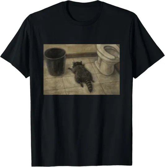Discover Funny Vintage Drunk Raccoon Passes Out in Bathroom Meme T-Shirt