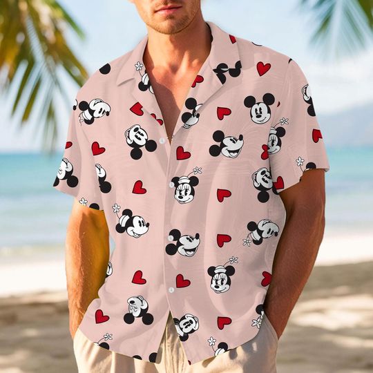 Discover Mickey Minni Heart Classic Valentine 2026 Hawaiian Shirt, Disney Valentine Button Shirt, Winter Christmas Disney Hawaiian, Xmas Party