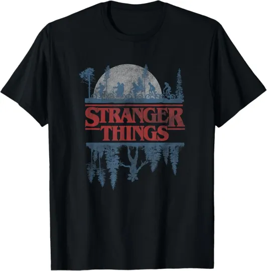 Discover Stranger Things Blue Gradient Shadow Upside Down Logo T-Shirt