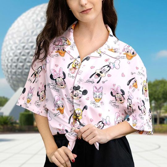 Discover Dis-ney Valentine Hawaiian Shirt, MK Mouse Shirt, Cute Cartoon Aloha Shirt, WDW Vacation Shirt, Summer Button Shirt and Short