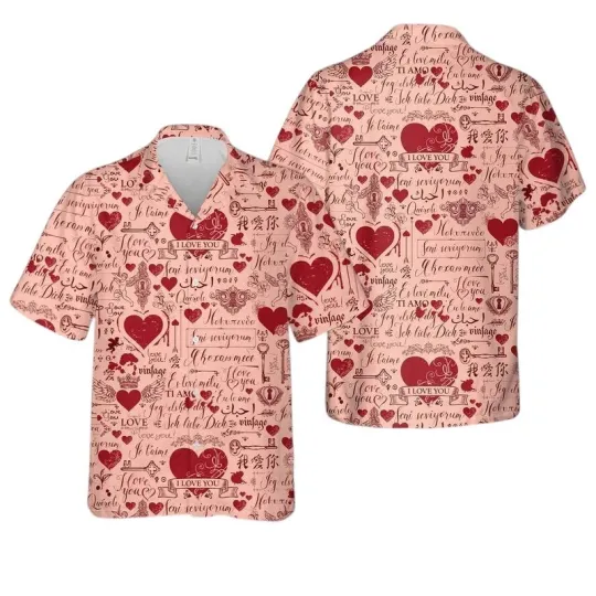 Discover Valentine Love Lettering And Hearts Hawaiian Shirt