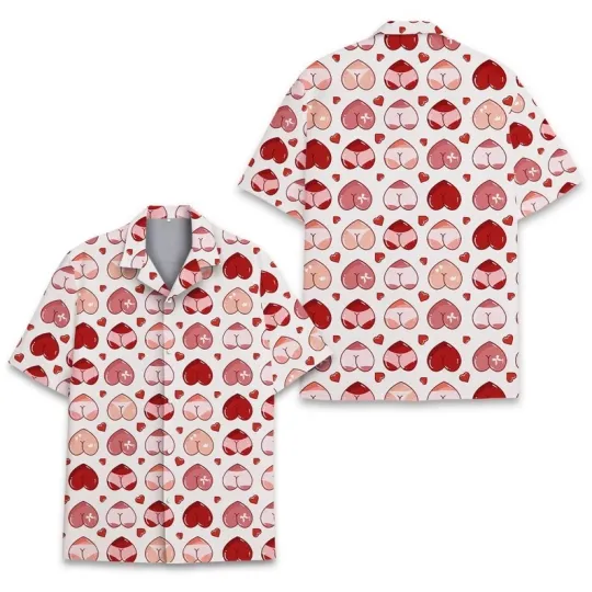 Discover Valentine Gnome Hawaiian Shirt, Cute Pink Short Sleeve Button Up Shirt, Love Hea